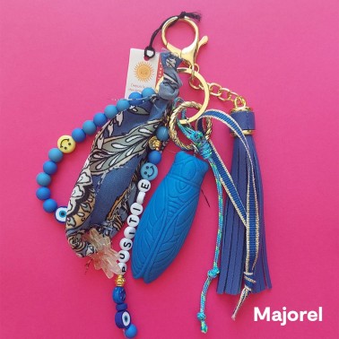 Porte clé cigale d'été, bag charm coloré assemblé en France