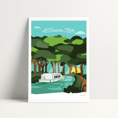 Carte Postale déco du Canal du Midi. Slow Life en péniche.
