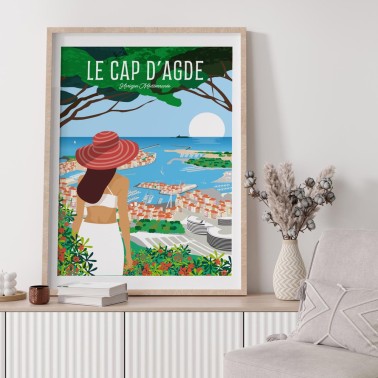 Affiche déco le Cap d'Agde, vue sur la station depuis le Mont St Loup.