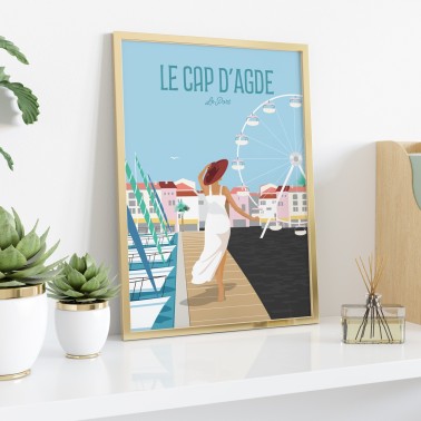 Affiche du Cap d'Agde par Mistral et Tramontane. Fournisseur de souvenirs de Méditerranée.
