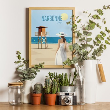 Affiche déco souvenir de Narbonne Plage. Le soleil, la mer, une balade sur la plage de Narbonne, c'est le bonheur.