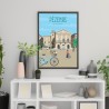 Belle affiche colorée de la place Gambetta à Pézenas.
