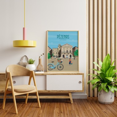 Affiche de Pézenas et sa place Gambetta