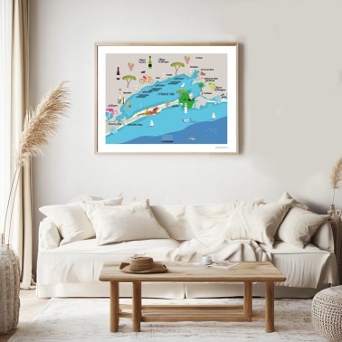 Affiche de l'Etang de Thau, la carte colorée.
