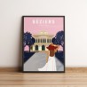 Affiche de Béziers, belle illustration colorée des Allées Paul Riquet.