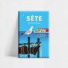 Magnet Sète, la pointe courte. Belle illustration bleue avec une mouette.