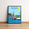 Nouveauté, la belle illustration de Bouzigues, une affiche très colorée du port. Les barques catalanes sur les rives de l'étang.